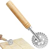 Teigrad Teigschneider Roller, Edelstahl Teigräder mit Holzgriff, Gewelltes Schneidrad für Pasta, Gebäck und Ravioli, Ø 5 cm – Perfekt für Haushalt und Küche