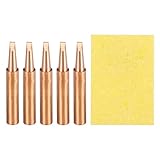 QUARKZMAN 5 Stück 900M Lötspitzen Kupfer Nichtmagnetische Lötköpfe Mit Reinigungsschwamm Ersatz Für Lötstation Spitze (900M-T-2.4D)
