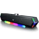 Bazivve V30 PC Lautsprecher, RGB Soundbar Gaming Lautsprecher, USB Betrieb 3,5 mm AUX Anschluss, Computer Boxen für PC, Monitor, Laptop, 12W, Schwarz