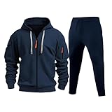 Herren-Trainingsanzug mit Kapuze, komplettes Set, Baumwolle, gepolstert, langärmelig, Sweatsuit, einfarbig, Herbst- und Winter-Trainingsanzüge, leicht, lässig, Sportanzug, Reißverschluss, Sweatshirt