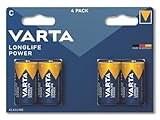VARTA Batterien C Baby, 4 Stück, Longlife Power, Alkaline, 1,5V, ideal für Spielzeug, Funkmaus, Taschenlampen, Made in Germany
