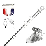 TALITARE Fahnenmast aus Aluminium Silber mit Fahnenmasthalter aus Edelstahl, Edelstahl 150 cm Fahnenstange kit mit Halterung mit Drehbaren Ringen/Silber Basis
