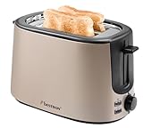 Bestron Toaster mit 2 Röstkammern, Toaster für 2 Scheiben, mit 7 Bräunungsstufen, Krümelschublade & Brötchenaufsatz, 1000 Watt, Satin Collection, Farbe: Hellbeige