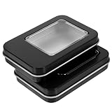 Homoyoyo 2 Stück Kleiner Aufbewahrungsboxen aus Weißblech mit Sichtfenster Kompakte Schmuck und Abzeichendosen Stapelbare Metallboxen für Kleine Gegenstände Schwarz 87X60X18mm