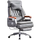 Ergonomischer Chefsessel Drehstuhl verstellbar 90° 155° Neigung Echtleder Bürostuhl 200kg Tragkraft Komfortables graues Design Perfekt für Zuhause & Büro