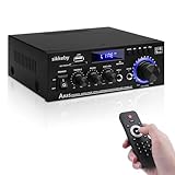 HiFi-Verstärker AK45 Mini Bluetooth Stereo-Audioverstärker Receiver 12V/ 220V 400W 2 Kanäle Digitale Endverstärker Soundverstärker w/UKW-Radio, SD/USB-Karteneingang, für Zuhause oder Auto
