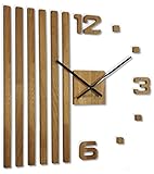 3D Wanduhren DIY Holz Eiche Lamellen große 60 cm 3D Wanduhr Modern Design EKO Wandtattoo Dekoration Uhren für Büro Wohnzimmer Schlafzimmer Dekoartikel Quarzuhr (Schwarze Zeiger)