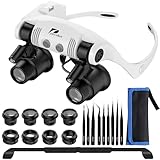 Pancellent Lupe zur Uhrenreparatur, Lupe zur Kopfmontage, 4 Abnehmbare Linsen, 2 LED-Leuchten, Freihändige Leselupe zum Lesen, Schmucklupe, Elektronische Reparatur (10-fach, 15-fach, 20-fach, 25-fach)