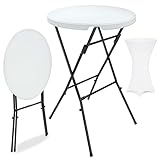 Casaria® Stehtisch mit Husse Weiß 72 cm Set Klappbar Bistrotisch Rund 110 cm Hoch Outdoor Klapptisch Wetterfest Garten Partytisch Bartisch Hochzeit