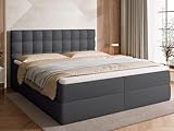 BROMARKT Boxspringbett mit Bonell Matratze und Bettkasten Doppelbett mit Topper 180x200cm Härtegrad H3 Bett für Schlafzimmer gepolsterte Kopfstütze Detroit Dunkelgrau