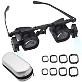 KBIBCK Lupenbrille mit Licht, Kopf Lupenbrille, Kopfbandlupe mit Led Wechselobjektive 2.0X 6.0X 10.0X 24.0X, Hände Frei Vergrößerungsbrille für Lesen, Nähen, Handwerk, Juweliere Elektriker