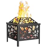 Feuerstelle aus Holz für den Außenbereich, 40cm, Stahl Feuerstelle mit Mesh Funkenschutz für Camping, Terrasse, Hinterhof, Garten, Picknick, Lagerfeuer, Schwarz