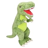 Depesche 12682 Dino World - Kuscheltier Dinosaurier T-Rex mit grünem Fell und Glitzeraugen, ca. 30 cm großer Plüschdino, Schwarz