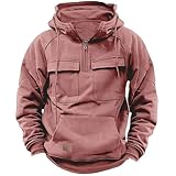 Hoodie Personalisiert Herren Regular Fit Einfarbig Pullover Für Herren Mehrfachtasche Design Langarm Sweatshirt Halber Reißverschluss Kapuzenpullover Herren C-Pink XXL