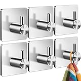 4happy Handtuchhaken ohne Bohren, Fb. Silber – Set mit 6 Handtuchhalter ohne Bohren, Edelstahl Klebehaken, wasserdichte Haken selbstklebend, praktische Handtuchhaken, Badezimmer Handtuchhalter