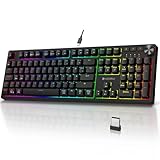 KOORUI Gaming Tastatur, Mechanisch Tastatur Kabellos/Kabelgebunden/Bluetooth RGB Keyboard Wiederaufladbare Batterie Full Size Tasten Deutsches Layout QWERTZ für Windows MacOS Linux-Rotem Schalter