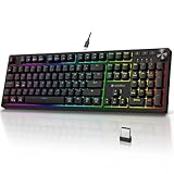 KOORUI Gaming Tastatur, Mechanisch Tastatur Kabellos/Kabelgebunden/Bluetooth RGB Keyboard Wiederaufladbare Batterie Full Size Tasten Deutsches Layout QWERTZ für Windows MacOS Linux-Blauer Schalter