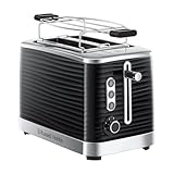 Russell Hobbs Toaster [für 2 Scheiben] Inspire Schwarz mit hochwertiger Hochglanz-Struktur (extra breite Toastschlitze, inkl. Brötchenaufsatz, 6 Bräunungsstufen + Auftau- & Aufwärmfunktion) 24371-56