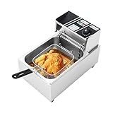 2500W 6L kommerzielle elektrische Fritteuse, Brotkrumenfritteuse, Edelstahl Kaltzonenfritteuse mit Frittierkorb und Deckel, Öltemperaturkontrolle 60-200°C Schnellaufheizung