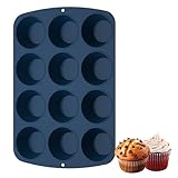 Silikon Muffinform 12 Muffins Muffinförmchen Backformen - Silikonform Backblech Antihaftbeschichtet Silikonformen Muffinformen BPA frei Cupcakeförmchen für Kuchen, Eincreme und Pudding (1, Dunkelblau)