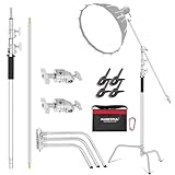 AMBITFUL Stainless Steel Heavy Duty C Stand with Boom Arm - Max Height 320cm/10.5ft Photography Light Stand with 128cm/4.2ft Holding Arm, 2 Grip Head for Studio Monolight, Softbox, Reflector