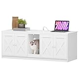 Hzuaneri Katzenschrank mit USB-Anschlüssen und Steckdosen, Katzenklo Schrank, 140 cm Verstecktes Katzentoilette für 2 Katzen, Katzenhaus für den Innenbereich mit Katzenglocke, Weiß CB82513WEU