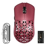 ATTACK SHARK R5 Ultra Carbonfaser Gaming-Maus, 39g Superlight, 8000Hz Kabellose Mouse, 42000 DPI, PAW3950MAX-Sensor, Nordic 52840 MCU, Bluetooth/2.4G/Kabelgebundene, mit Spiralkabel, PC/Mac, Rot