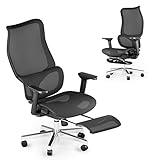 JOYFLY Bürostuhl mit Fußstütze, Bürostuhl Ergonomisch, Büro-Liegestuhl mit Verstellbarer Sitz, Chefsessel Schreibtischstuhl Computerstuhl mit Lendenwirbelstütze, Mesh Erwachsene Office 150kg(Schwarz)