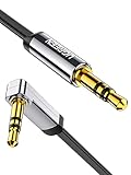 UGREEN Aux Kabel Auto 3.5 mm klinkenkabel 90 Grad Aux Kabel mit Winkelstecker für Auto Audiosystem, TV, Soundbar, Lautsprecher, Handy, Kopfhörer usw.(0.5m)