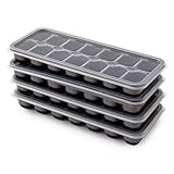 4 Pack Silikon Eiswürfelform mit Deckel BPA Frei, Eiswürfelbehälter Stapelbar, Sichere Gesunde Eiswürfel Form für Babybrei Cocktail Whiskey Kaffee (4 Schwarz)