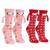 Scinzene 2 Paar Magnetische Socken 35-41, Socken Magnetische Hände, für Geburtstag Frauen Herren Freunde Familie Partner Paar Kinder Par