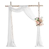 LANSKYLAN Querbehang Freihanddeko Chiffon Vorhang Hochzeit 130x550 cm Querbehänge Fensterdekoration Transparentem Voile Hochzeitsbogen Weiß Gardinen Querbehang Tüll für Fotografie Party Hochzeit