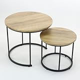 WERKSTAR 2er Set Couchtischset Satztisch Couchtisch Beistelltisch Sofatisch Wohnzimmertisch Kaffeetisch mit Stahlgestell Eiche Loft Design Modern Design Boho Rund