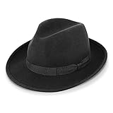 fiebig Fedora Wollfilzhut | Bogart Filzhut für Damen und Herren | Klassischer Sitz im Sommer und Winter | Classic Hat Made in Italy (58-L, Schwarz)