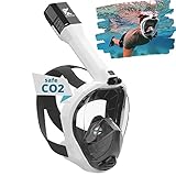 Khroom Schnorchelmaske Erwachsene Vollmaske absolut CO2 sicher | Unsere Beste Tauchermaske Seaview Pro zum Schnorcheln | Vollgesichtsmaske Schnorchelmaske | Schnorchelset Alternative (L/XL, Weiß)