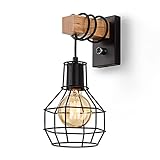 Glighone Wandleuchte Innen Vintage Dimmbar Wandleuchte mit Schalter Schwarz Industrial Wandlampe Retro aus Metall und Holz E27 für Treppenhaus Flur Cafe Bar Restaurant Wohnzimmer (Ohne Leuchtmittel)