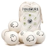 Hanamura Trocknerbälle für Wäschetrockner - 6er-Satz aus 100% neuseeländischer Schafwolle, XXL ökologische trocknerbälle daunen - Weichspüler für Weiche & Flauschige Wasche - Mit Aufbewahrungstasche