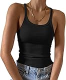 Feziakuk Spaghetti Top Damen Sexy Ärmellos Unterhemd Gerippte Tank Top Basic Einfarbig Camisole Sommer Oberteile, Schwarz S