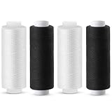 Tundi Nähgarn, Schwarz und Weiß, 4 Stück 200 yards, Polyester-Nähmaschinengarn für Nähmaschinen, Handnähen und Sticken
