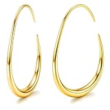 Adramata Creolen Edelstahl Damen - 18 Karat Gold/Weißgold/Roségold, Hypoallergene Große Ovale 25/30/35/40MM Tropfen Ohrringe, G40