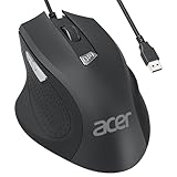acer PC-Maus mit Kabel, 3200 DPI Einstellbar, 4 DPI-Stufen 6 Tasten, Ergonomische USB Funkmaus für Laptop, Mac und Chromebook, Plug & Play mit 1.5m Kabel
