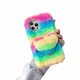 Tivenfezk Nadoli für Samsung Galaxy A55 5G Fluffy Furry Case,Stilvoll Regenbogenfarben Entwurf Glitzer Diamant Plüsch Weich Silikon Stoßfest Handyhülle Schutzhülle mit Liebe Herz