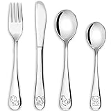 Doubles Kinderbesteck mit Gravur, Edelstahl Tiere Besteck Kinder 4 teilig Spülmaschinengeeignet Individualisiert Taufgeschenke für Mädchen und Jungen - Camping Schultüte Geschenk für kinder ab 3 Jahre