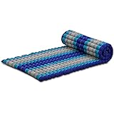 livasia Rollmatte Rollmatratze M schmal Einzelbett, Gästebett Gästematratze 1 Person mit Muster, Reisebett Kofferraum outdoor, Thaimatte Kapok Garten handgefertigt 200x75x4,5cm (Blau)