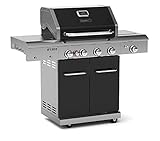 Nexgrill Deluxe Gasgrill 4 Brenner Gas Grill mit Edelstahl-Seitenkocher & Keramik Heckbrenner I Grillwagen mit Pro Touch Gusseisen-Grillrost I Gas Griller 4+2