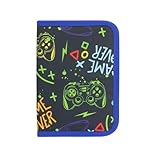 Idena 22084 - Federmappe mit Reißverschluss und Innenklappe, Design Gaming, gefülltes Federmäppchen mit 27 Teilen