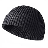 JFAN Unisex Retro Trawler Winter Beanie Hat Baseballkappe Streetstyle Trawler Beanie Watch Hut Rollup Edge Schädeldecke,Schwarz