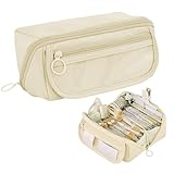 Lvjkes Federmäppchen, Mäppchen mit 9 Fächern und großem Fassungsvermögen, Multifunktionales große Eröffnung federmappe, Langlebig und wasserdicht, Für Kinder, Frauen, Männer, Jugendliche (Beige)