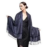 Shmily Girl Damen Pashmina Schal Stola für Frauen Schultertuch Eleganter Schal mit floralem Muster in vielen Farben(STY07-Marineblau)