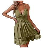 Allegorly Lässiges Kleid für Damen, Casual, Sommerkleid, Boho, Damen, kurzärmelig, bedruckt, Pflanzen, lässig, Tunika, Vintage, lässig, Leinen, Baumwolle, Y-grün - 2, Medium